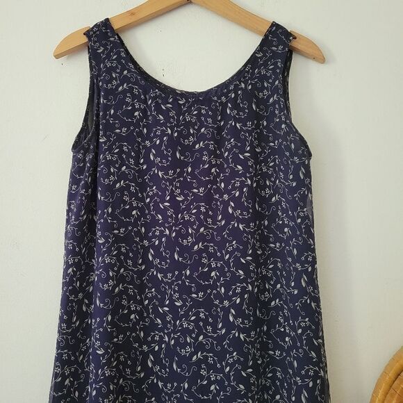 Vintage Robbie Bee Petites 100% Silk Dress Navy Blue Floral 6P - Picture 8 of 9